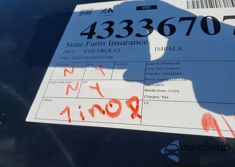 2017 Chevrolet Impala 2Lz из США, поврежденный, VIN 2G1145S3XH9142444